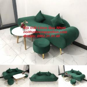 Bộ bàn ghế sofa văng băng thuyền màu xanh rêu lá cây giá rẻ phòng khách I Nội thất Linco