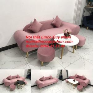 Bộ ghế salon sofa văng băng thuyền màu hồng hường giá rẻ đẹp phòng khách Nội thấ Linco