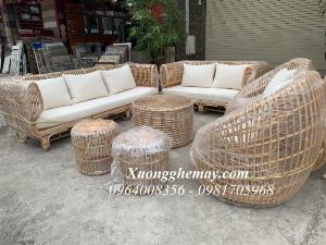 Sofa song mây tự nhiên, bàn ghế mây tre cho phòng khách