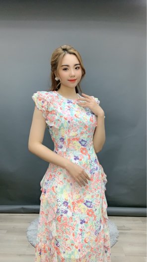 Đầm voan dài đuôi cá hoa nhỏ xinh xắn SG