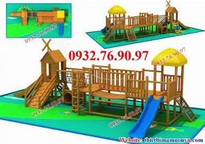 Cầu trượt liên hoàn thể chất bằng gỗ cho trẻ em mầm non.