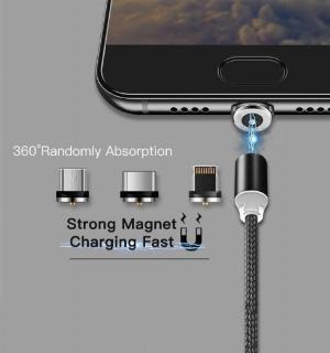 Cáp sạc từ hít nam châm dây dù 3 in 1 -Type C- Iphone - Micro Usb Mới