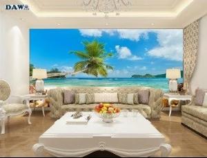 Tranh gạch 3d - gạch tranh 3d bờ biển cây dừa