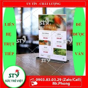 Standee để bàn, menu mica để bàn, menu A4, menu mica, menu mica A4 để bàn
