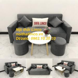 Bộ bàn ghế Sofa băng xám lông chuột vải nhung đẹp hiện đại Nội thất Linco HCM SÀi Gòn