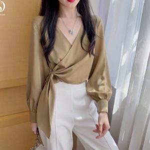 Áo Sơ Mi Nữ Vạt Chéo ( màu vàng)
