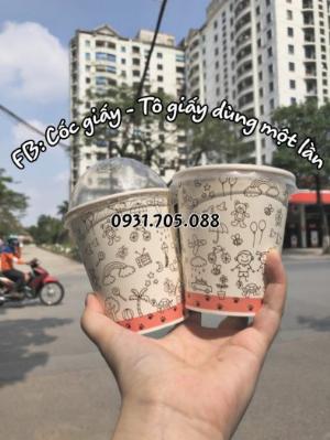 Cốc giấy dùng 1 lần đựng trà sữa, trà chanh,...360ml ( có nắp )