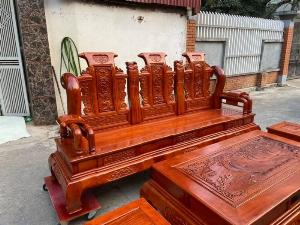 Bộ Bàn ghế tần thuỷ hoàng cột liền yếm liền gỗ hương đá