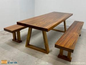 Bộ bàn ghế gỗ tự nhiên nguyên khối dài 2,2 x 81 x 7