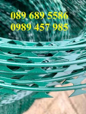 Đại lý bán dây thép gai hình dao, Chuyên dây kẽm gai bọc nhựa mầu xanh bùng nhùng