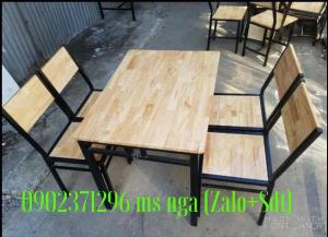 Bàn ghế gỗ cố định khung sắt quán nhậu