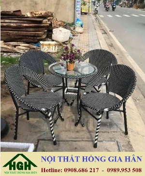 Bàn ghế mây nhựa caffe màu tối HGH860