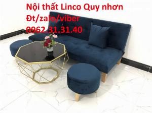 Bộ bàn ghế sofa giường sofa bed xanh đậm vải nhung giá rẻ đẹp Nội thất Linco Quy Nhơn BĐ