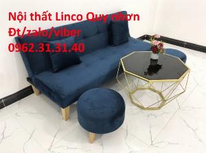 Bộ bàn ghế sofa giường sofa bed xanh đậm vải nhung giá rẻ đẹp Nội thất Linco Quy Nhơn BĐ