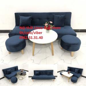 Bộ bàn ghế sofa giường sofa bed xanh đậm vải nhung giá rẻ đẹp Nội thất Linco Quy Nhơn BĐ