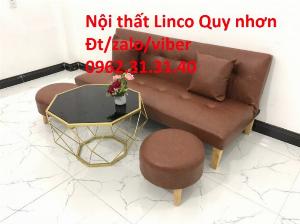 Bộ bàn ghế sofa giường bed simili nâu giả da giá rẻ Nội thất Linco Quy Nhơn