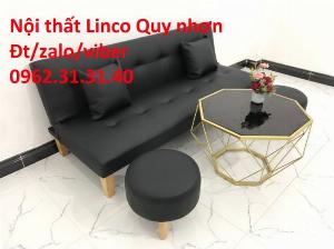 Bộ bàn ghế sofa giường nằm mini nhỏ gia rẻ đẹp simili giả da đen Nội thất Linco Quy Nhơn