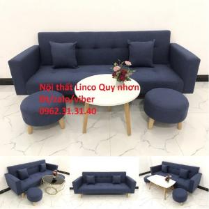 Bộ ghế Sofa giường băng văng xanh dương đậm đen giá rẻ Nội thất Linco Quy Nhơn