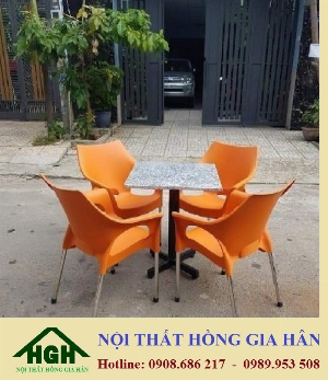 Bàn ghế cafe nhựa đúc bàn hoa cương HGH398