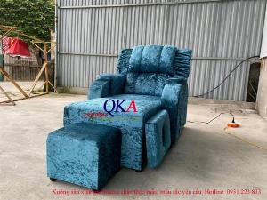 Ghế massage chân điện bọc nỉ nhung xanh bắt mắt