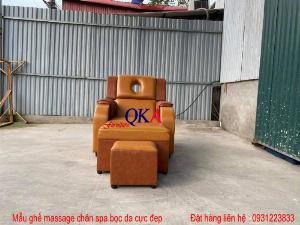 Bộ ghế massage chân nâng hạ thủy lực màu nâu vàng sang trọng