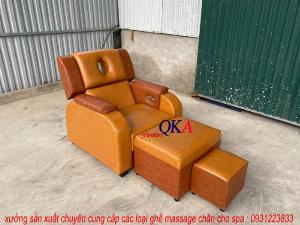 Bộ ghế massage chân nâng hạ thủy lực màu nâu vàng sang trọng
