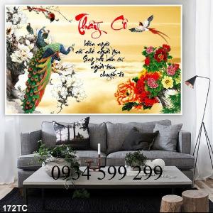 Tranh gạch phong cảnh - tranh gạch 3D chim công PTT