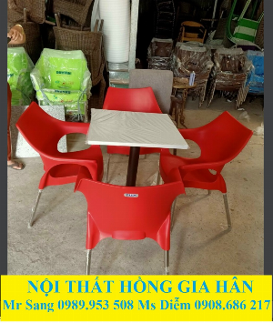 Bộ Bàn Ghế Cafe Nhựa Mặt Đá HGH