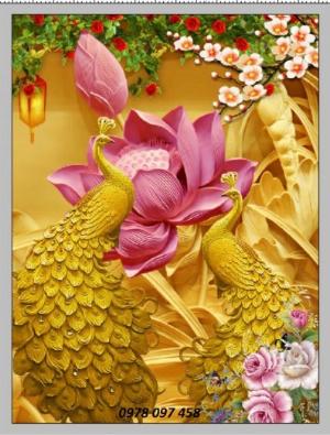 Gạch tranh - tranh chim công- tranh 3D