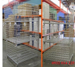 Pallet lưới xếp chồng, Lồng sắt đựng hàng, mesh pallet cages, wire mesh storage boxes