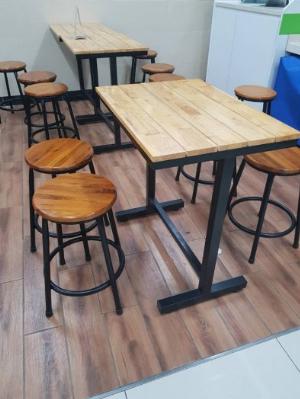 Bàn ghế gỗ chân sắt,ăn vặt,trà sữa,xuyên que
