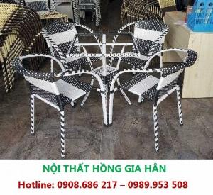 Bộ Bàn Ghế Cafe Sân Vườn Nhựa Giả Mây HGH MN02