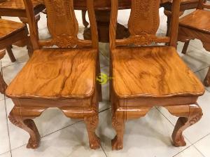 Bộ bàn ăn gõ đỏ tròn 8 ghế chạm hoa hồng – BBA218