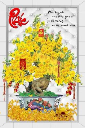 Tranh 3d cây mai - gạch tranh - tranh gạch 3d cây mai - MF44