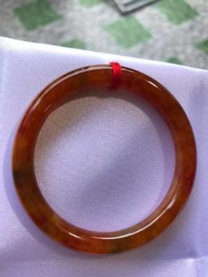 Vòng cẩm thạch Tứ Quý đẹp 50mm x dầy 7,2mm Màu Vàng Cam Bông Đỏ