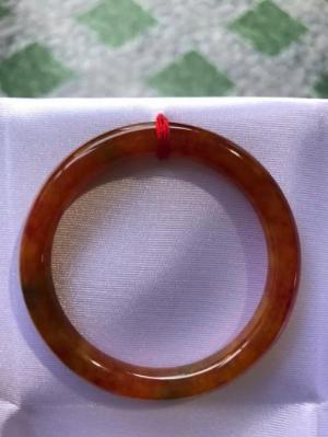 Vòng cẩm thạch Tứ Quý đẹp 50mm x dầy 7,2mm Màu Vàng Cam Bông Đỏ