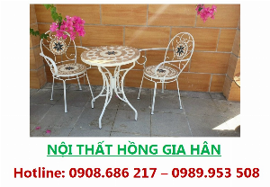 Bộ Bàn Ghế Sắt Uốn Dán Gạch HGH