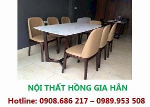 Bô Bàn Ăn 6 Ghế Bọc Da HGH
