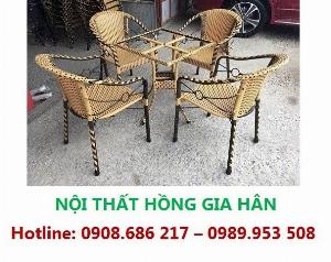Bộ Bàn Ghế Cafe Nhựa Giả Mây Hgh130