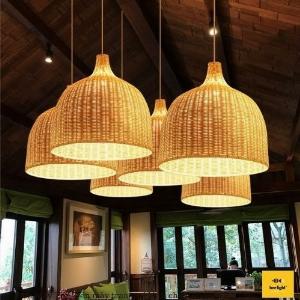 Đèn Mây Tre: Đèn mây trang trí hình chiếc chuông trang trí quán coffee BA3734 tại TP.HCM