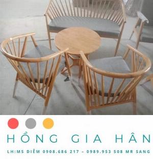 Bàn Ghế Gỗ Lưng Cong Kèm Đệm HGH