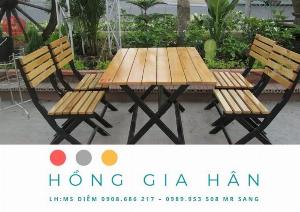 Bộ Bàn Ghế Gỗ Pallet Xếp Gọn Hồng Gia Hân