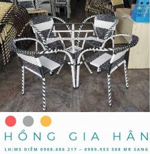 Bàn Ghế Cafe Mây Nhựa Thân Thiện Môi Trường Hồng Gia Hân