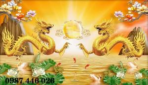 Tranh gạch men rồng phụng vàng HP517