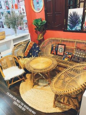 Bàn ghế cafe sen mây, bàn ghế mây tre