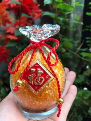 Túi Tiền Phong Thủy Đá Thạch Anh Vàng Tự Nhiên Tài Lộc May Mắn Size cao 10cm x đk 7cm x đế tròn đk 6cm