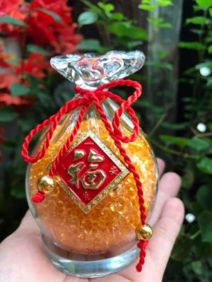 Túi Tiền Phong Thủy Đá Thạch Anh Vàng Tự Nhiên Tài Lộc May Mắn Size cao 10cm x đk 7cm x đế tròn đk 6cm