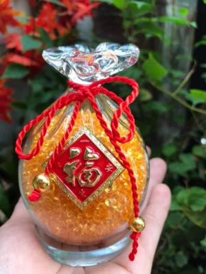 Túi Tiền Phong Thủy Đá Thạch Anh Vàng Tự Nhiên Tài Lộc May Mắn Size cao 10cm x đk 7cm x đế tròn đk 6cm
