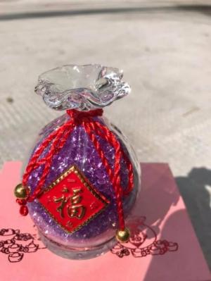 Túi Tiền Phong Thủy Đá Thạch Anh TÍM Tự Nhiên Tài Lộc May Mắn Size cao 10cm x đk 7cm x đế tròn đk 6cm