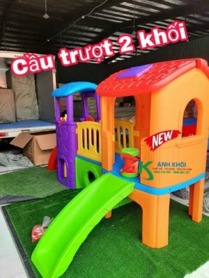 Cầu trượt nhựa mầm non,cầu trượt 2 khối